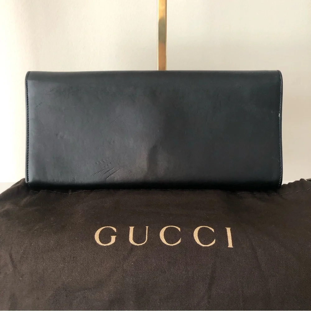 Gucci Rare Black Leather and Gold Bamboo Flap Clutch Bag - Picture 7 of 16